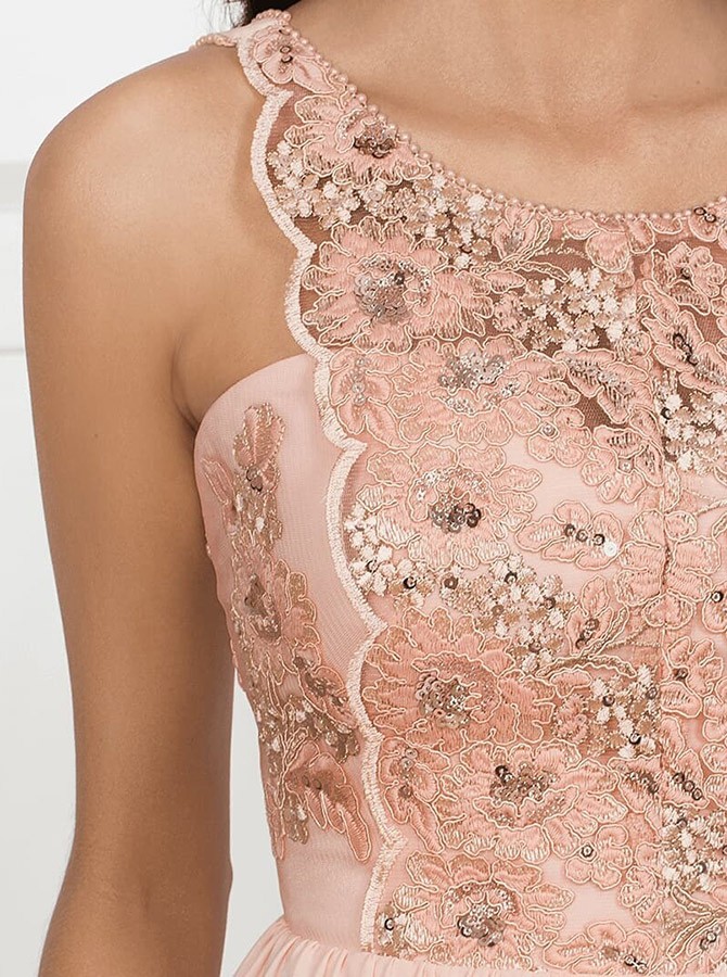 A-line Scoop Neck Sleeveless Floor-length Formal Dress With Lace 2