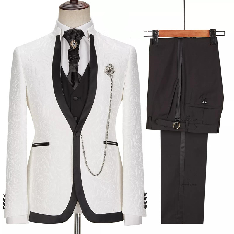 White Jacquard Slim Fit Wedding Suit 2