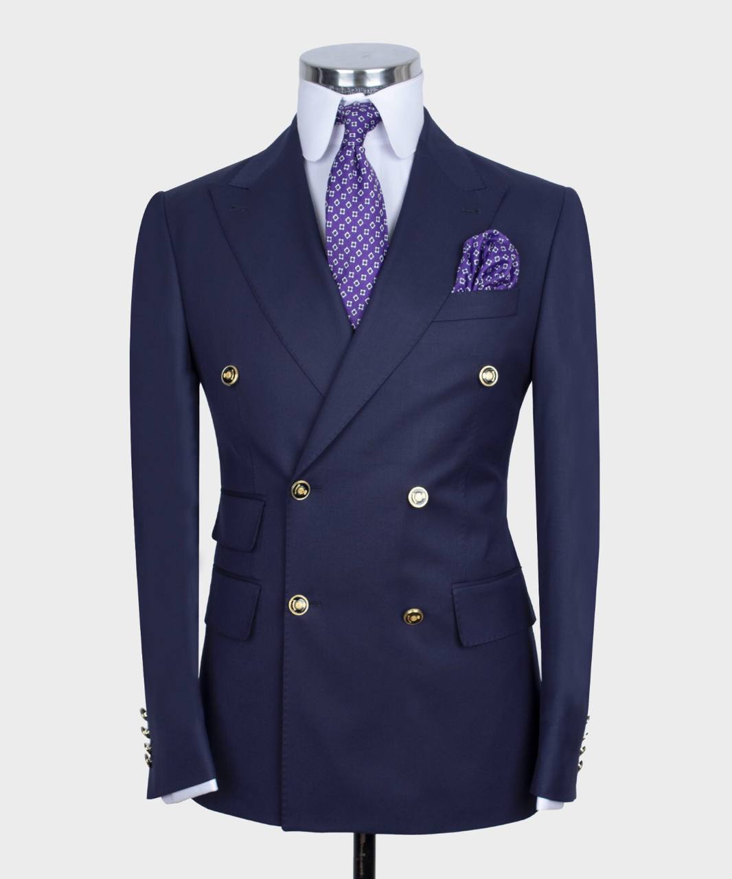 Dark Blue Double Breasted Business Suit 4
