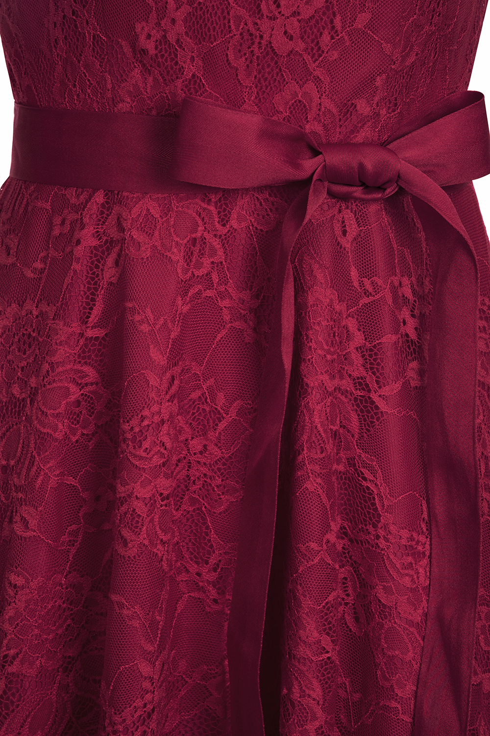 A-line Jewel Neck Sleeveless Knee-length Lace Bridesmaid Dress With Ribbons 11