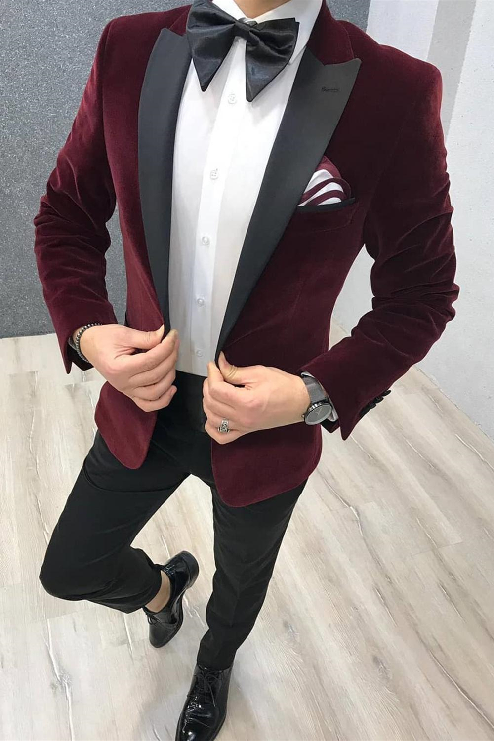 Burgundy Velvet 2 Piece Wedding Suit 1