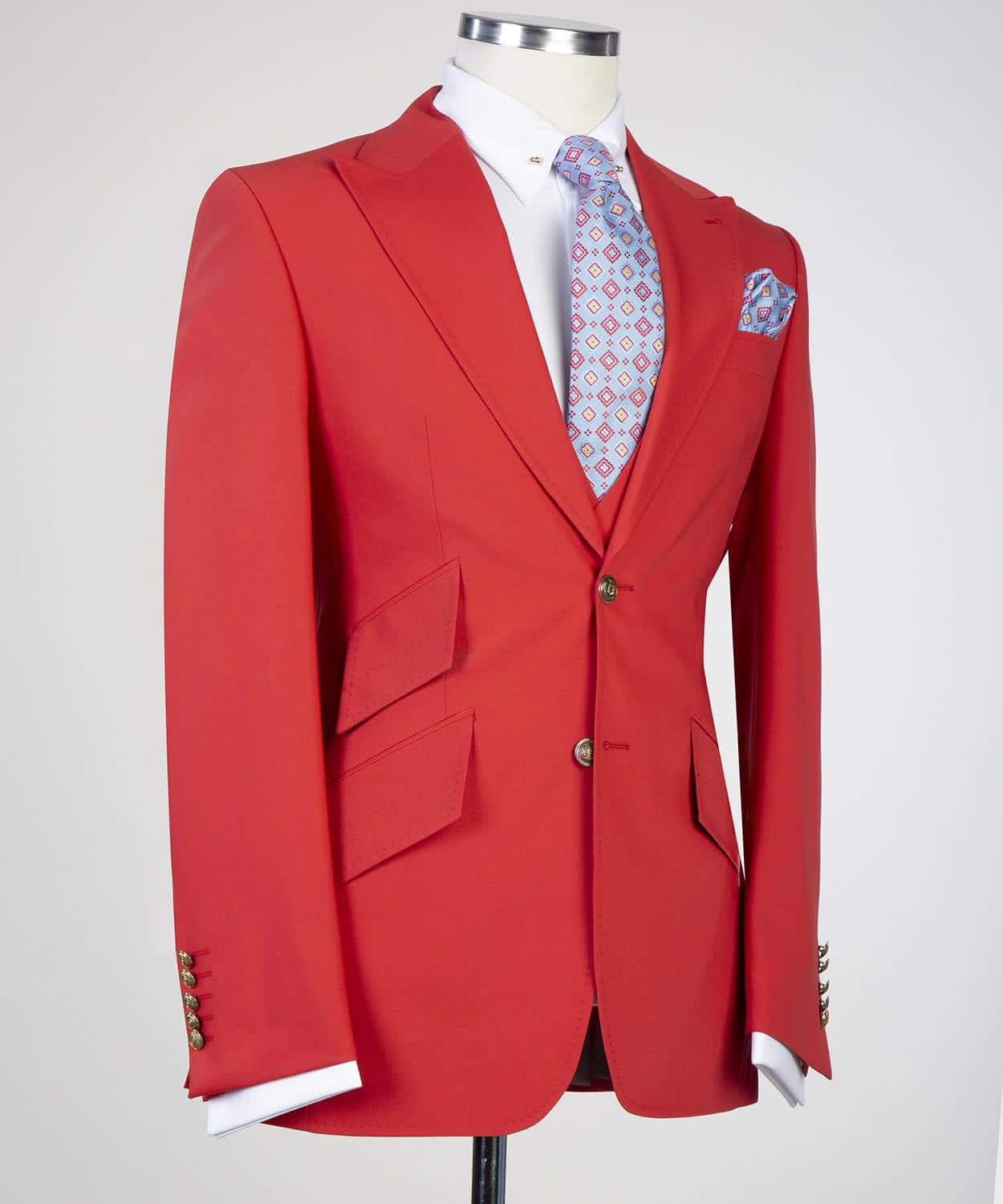 Red Three Pieces  Prom Men Suit with Peaked Lapel 3