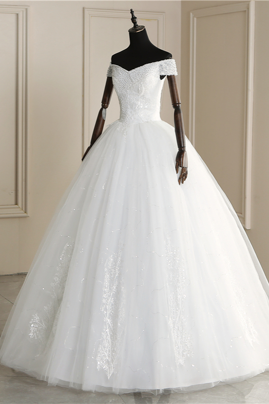 A-line Cap Sleeves Floor-length Tulle Bridal Dress With Lace 4
