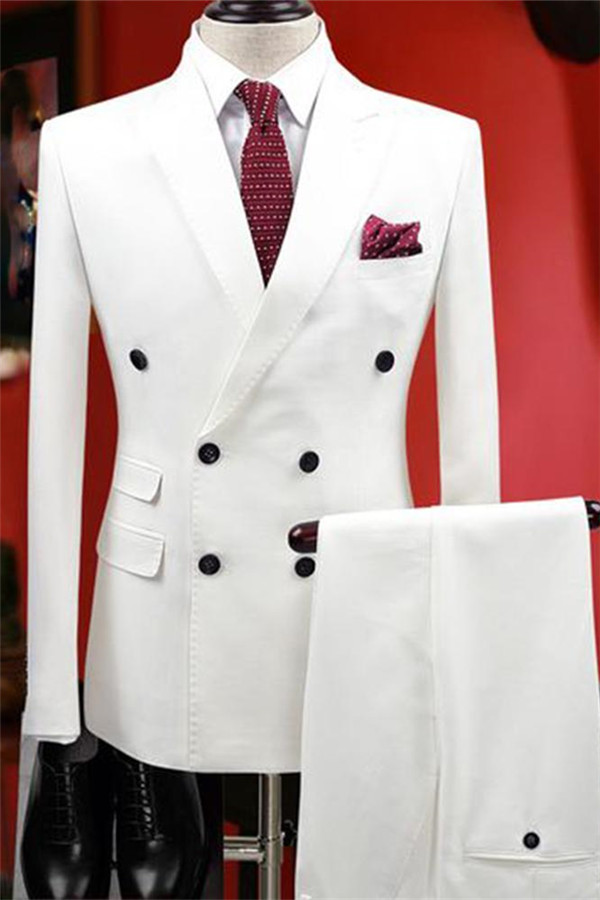 White Double Breasted Wedding Dress Suit 2