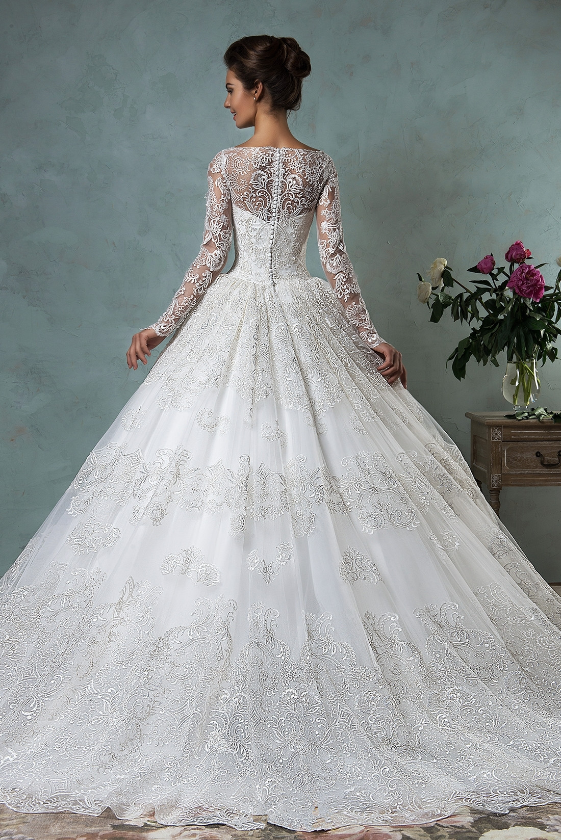 Lace Applique Ball Gown Wedding Dress with Long Sleeves 2