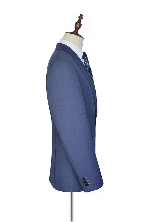 Blue Single Breasted Mens Suits for Business with Besom Pockets 4
