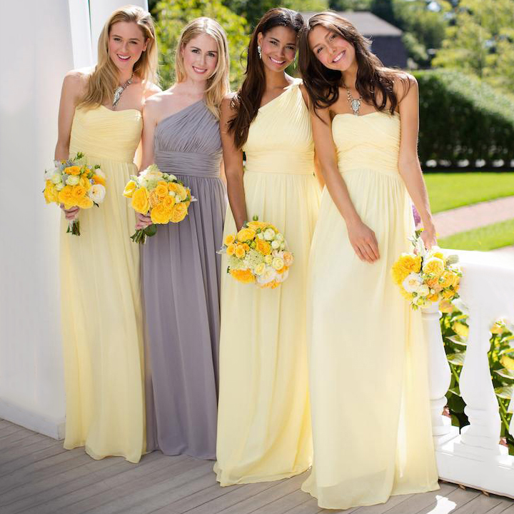 Column One Shoulder Sleeveless Floor-length 100D Chiffon Bridesmaid Attire With Ruched 3