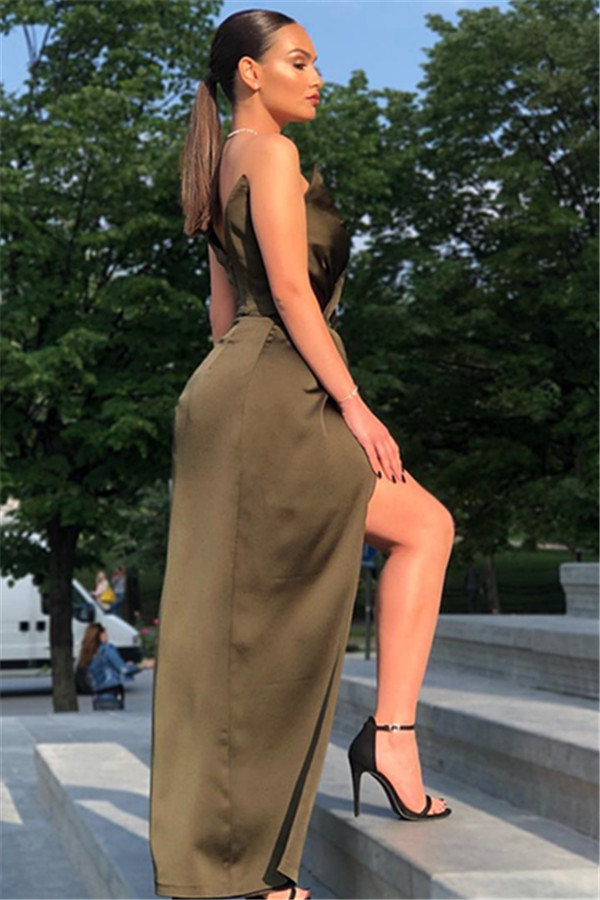 Column V-neck Sleeveless Floor-length Formal Dress With Ruffles 3