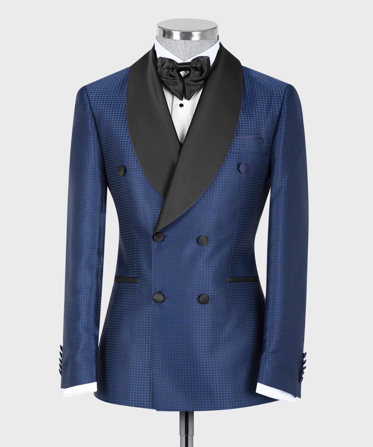 Navy Double Breasted Shawl Lapel Wedding Suit 3