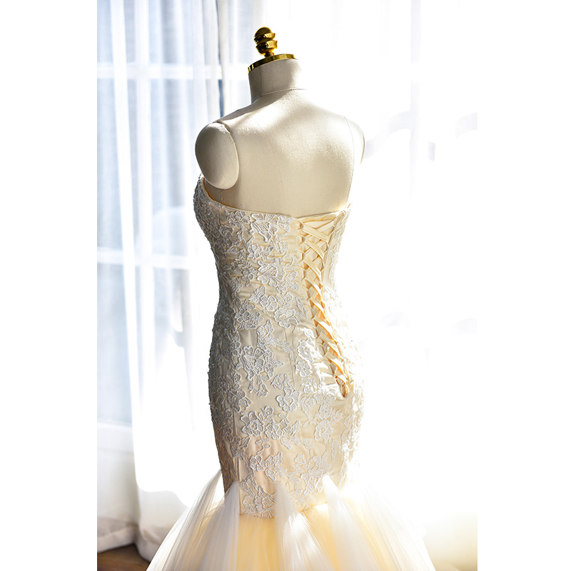 Mermaid Sweetheart Neck Sleeveless Court Train Tulle Bridal Attire With Lace 2