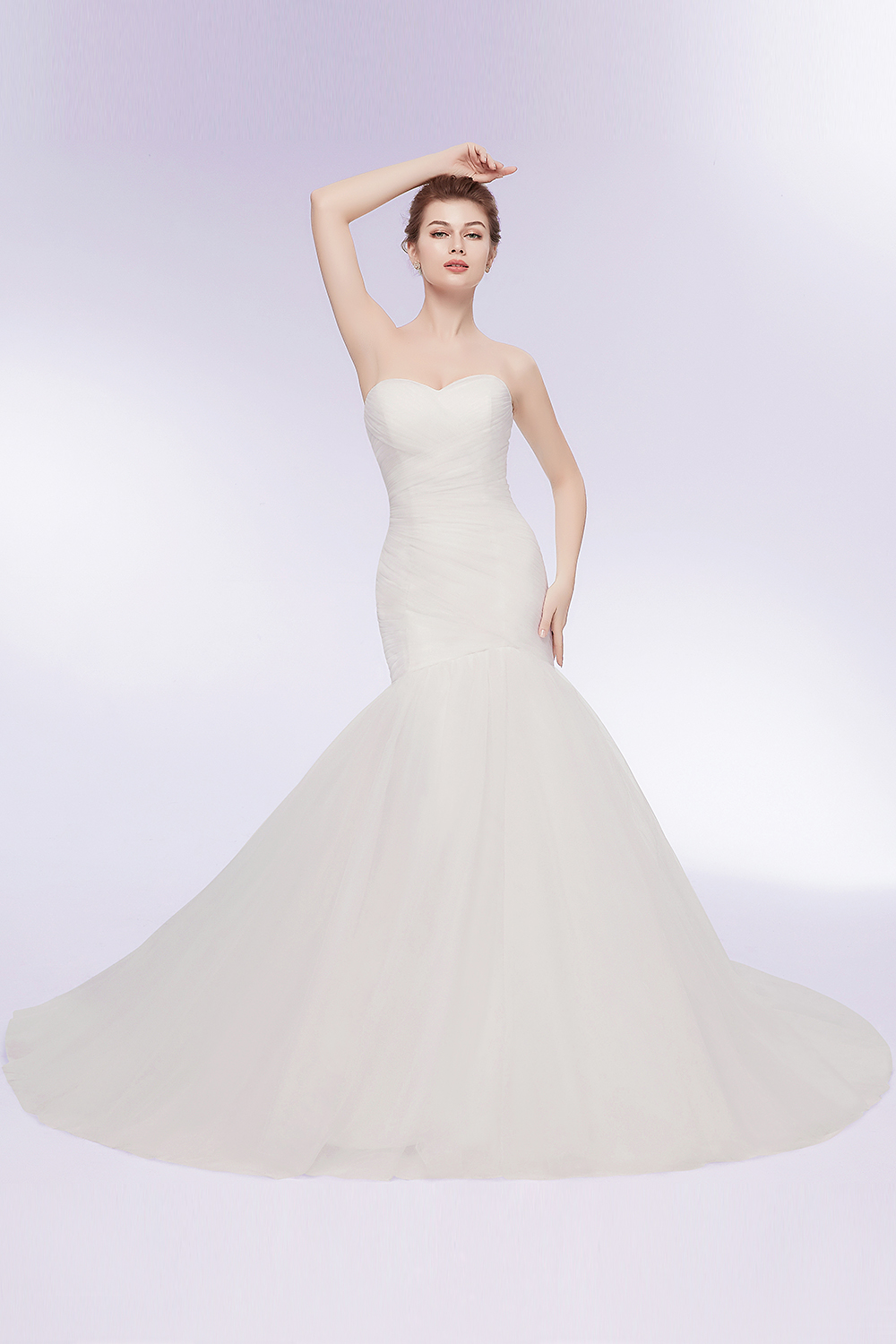 Mermaid Strapless Sweetheart Neck Sleeveless Court Train 100D Chiffon Bridal Gown With Ruffles 8