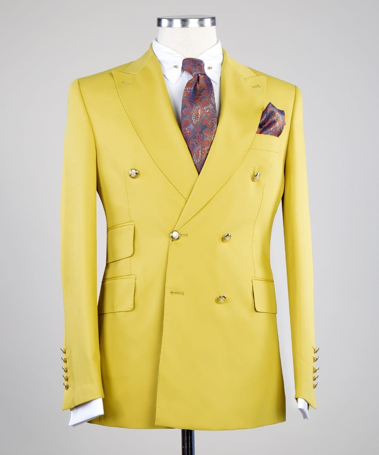 Mustard Yellow Double Breasted Suit with Sartorial 5-Button Cuffs 3