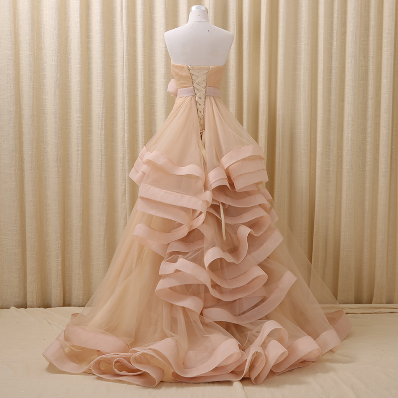 Ball Gown Strapless Sleeveless Sweep / Brush Train Organza Evening Gown With Tiered 3