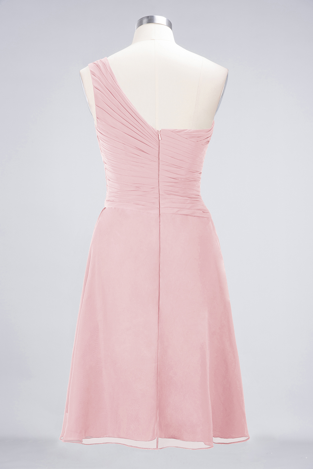 A-line One Shoulder Sweetheart Neck Sleeveless Knee-length 100D Chiffon Bridesmaid Attire With Ruffles 8