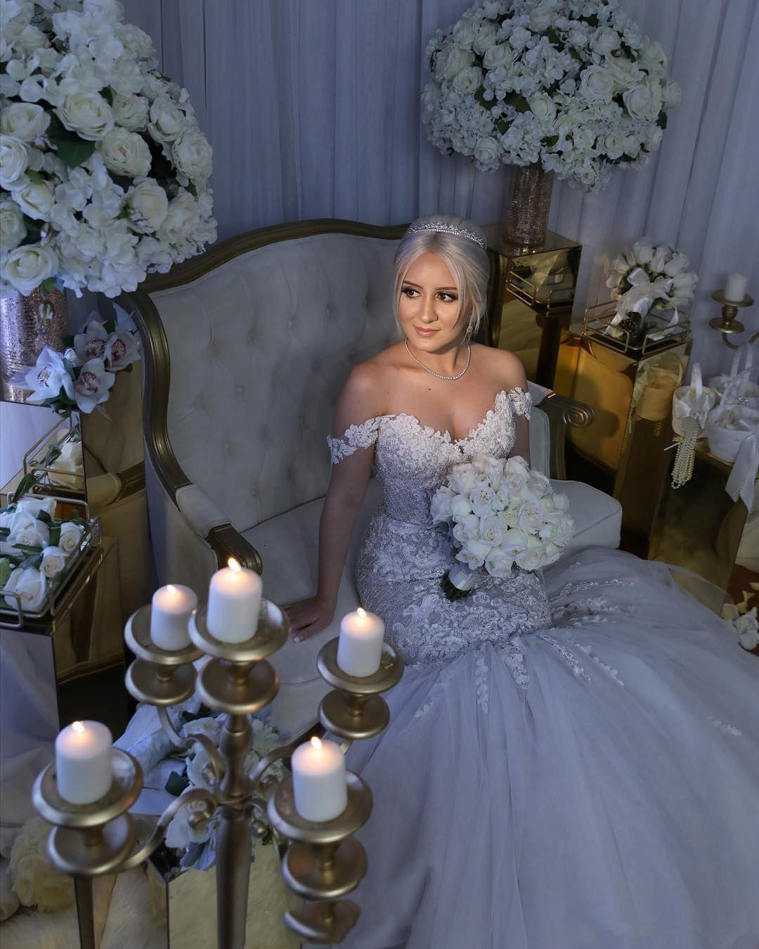 Mermaid Off-the-shoulder Sleeveless Court Train Tulle Wedding Dress With Lace 3