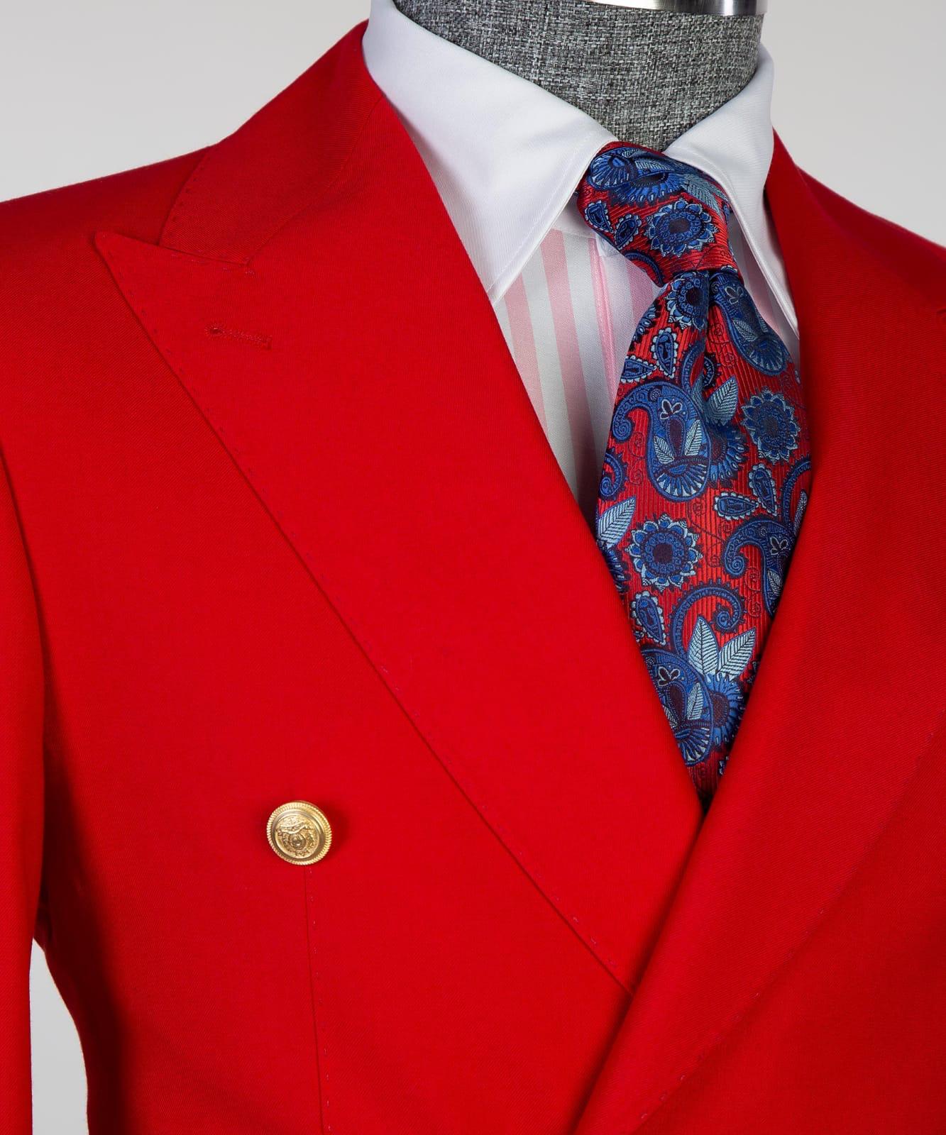 Red Slim Fit Two Pieces Business Men Suit with Peaked Lapel 2