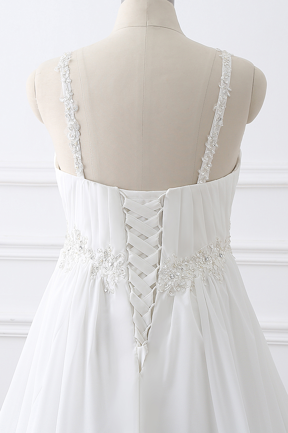 A-line Straps Sleeveless Court Train 30D Chiffon Bridal Gown With Appliques 5