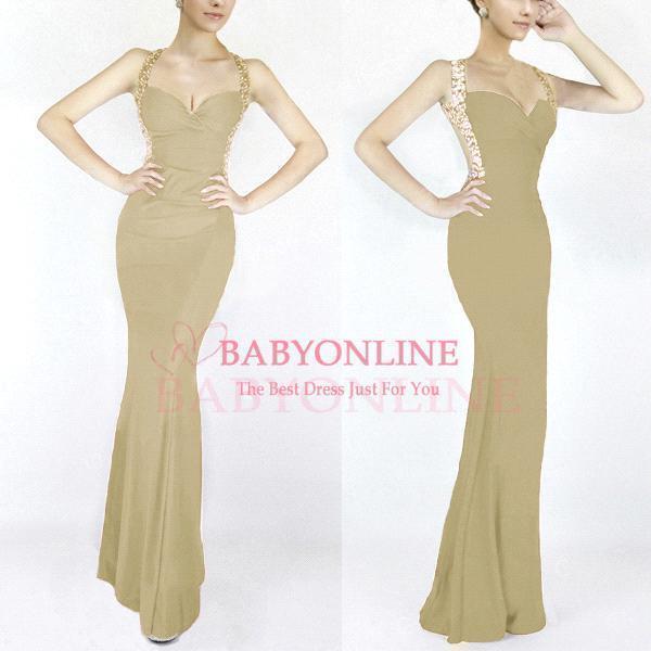 Mermaid Straps Sleeveless Sweep / Brush Train Spandex Evening Dress With Beading 13