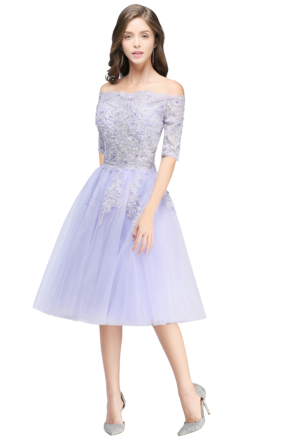 A-line Bateau Neck Sleeveless Knee-length Tulle Homecoming Dress With Appliques 6