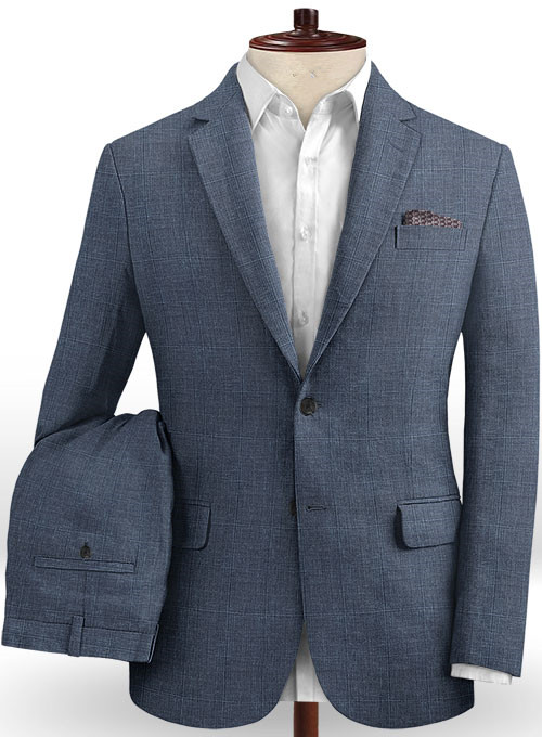 Navy Blue Linen Wedding Men Suits 2