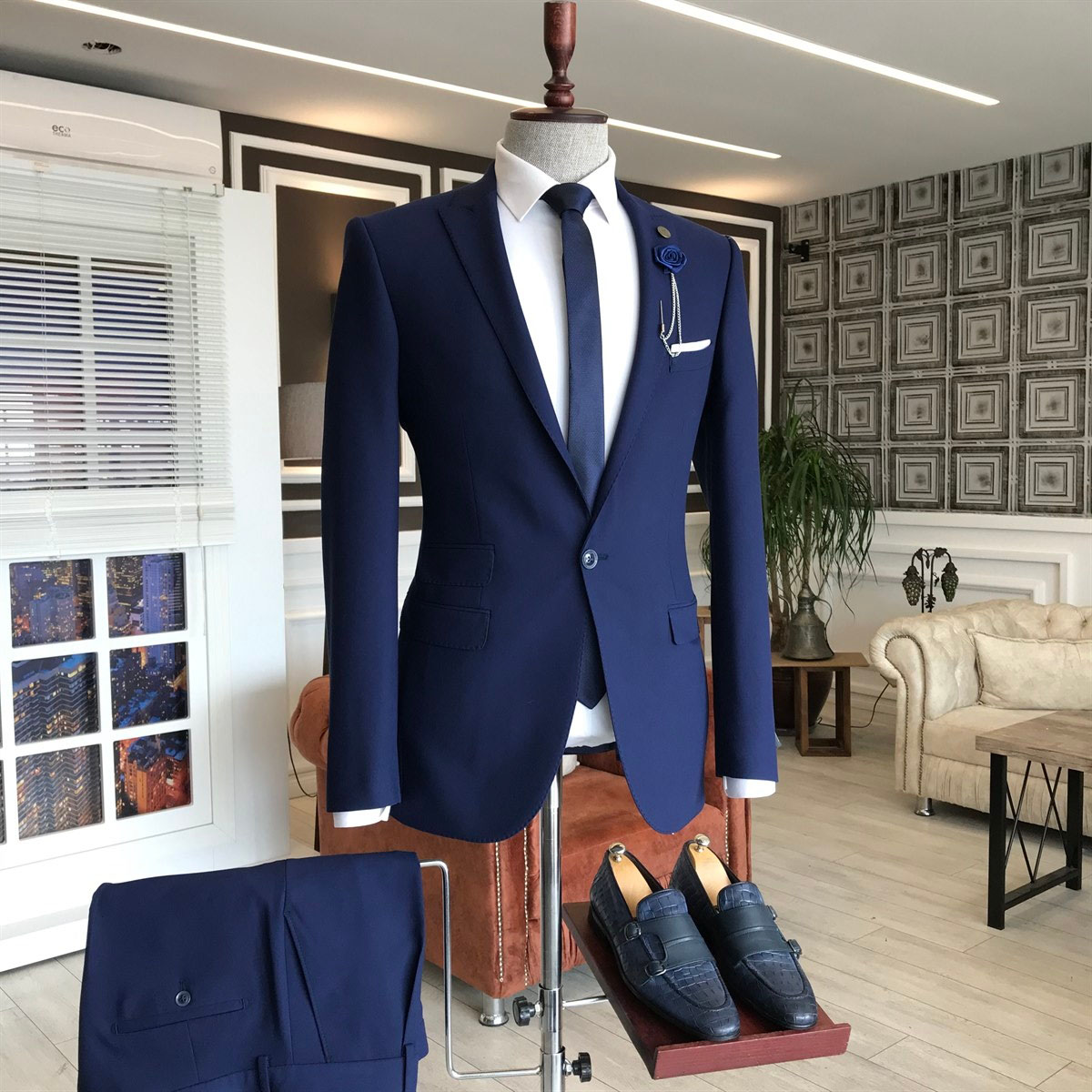 Navy Blue Suit with Peaked Lapel 2