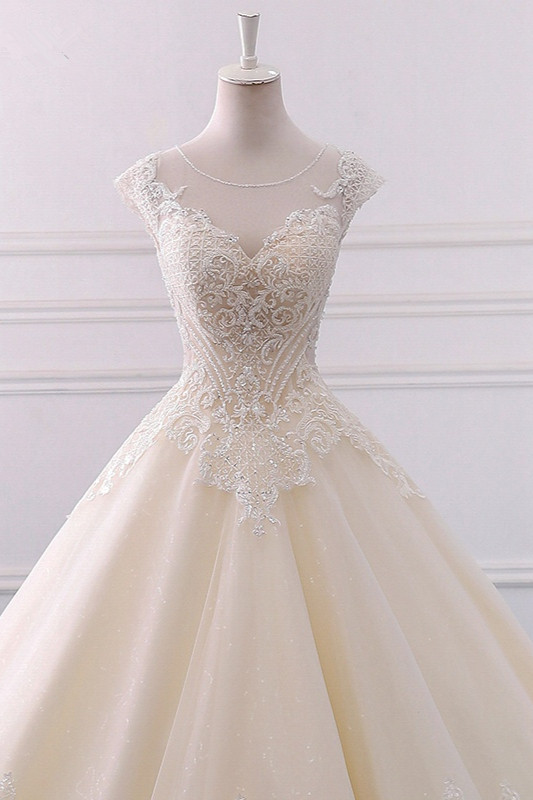 Ball Gown Jewel Neck Sleeveless Floor-length Tulle Wedding Dress With Crystal 3