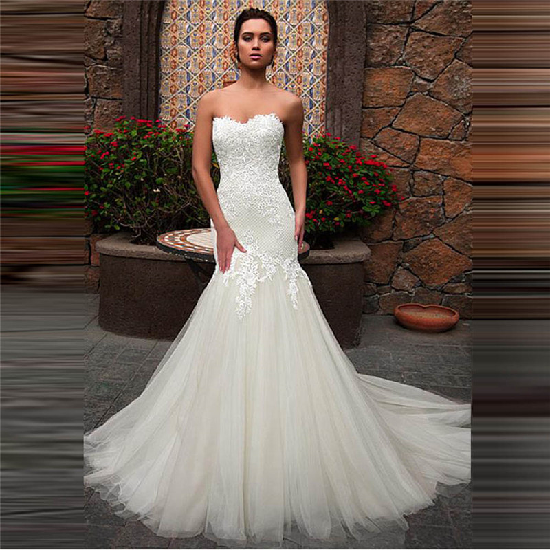 Mermaid Sweetheart Neck Sleeveless Court Train Wedding Gown With Lace 3
