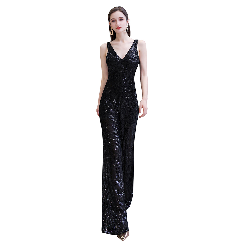 Shining V-neck Silver Sequin Sleeveless Prom Jumpsuit 4