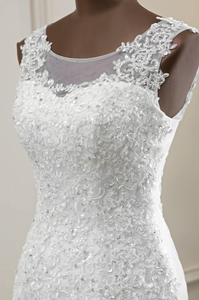 Mermaid Jewel Neck Sleeveless Floor-length Tulle Bridal Dress With Appliques 6
