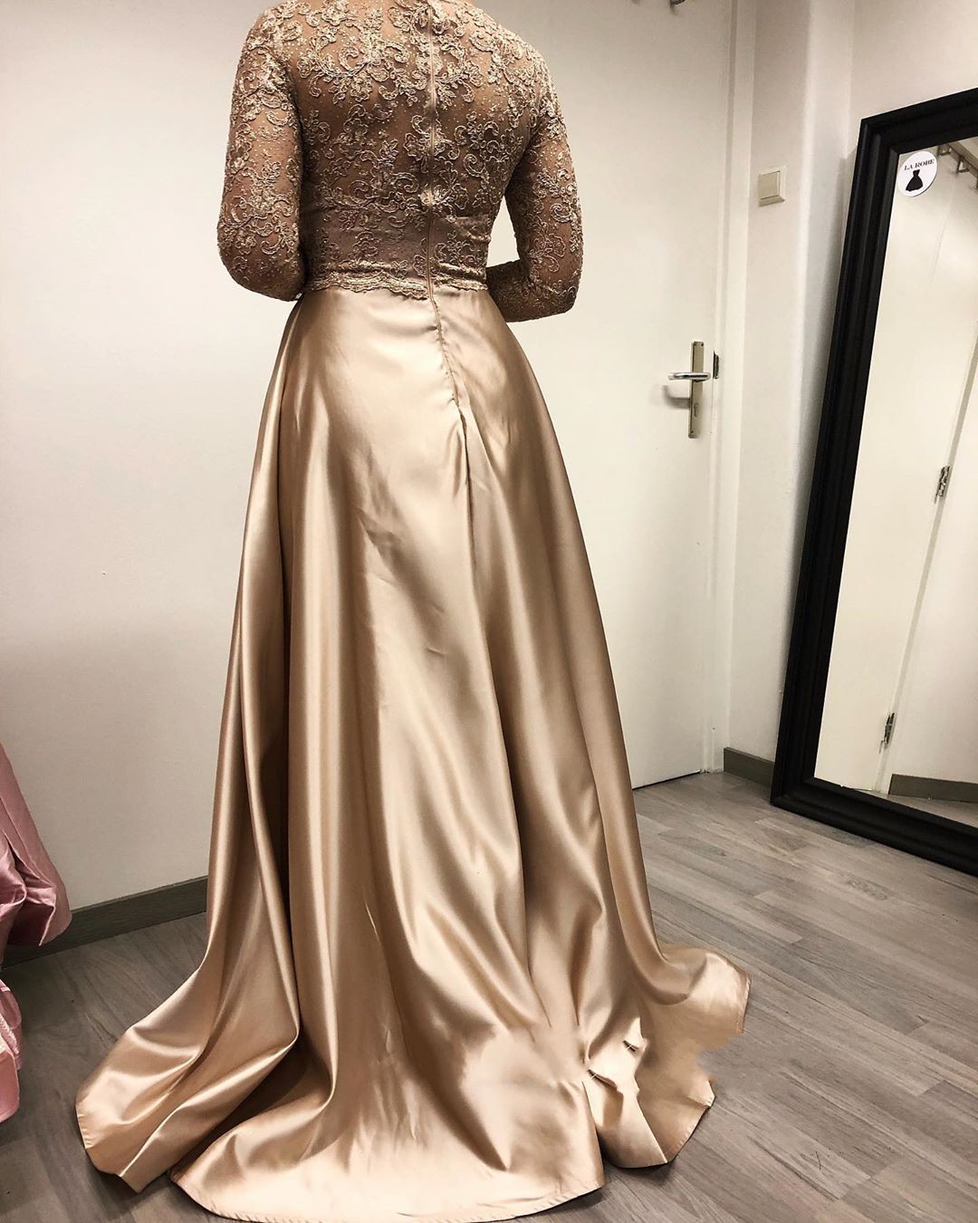 Charming Beadings Mermaid Prom Dress with Long Sleeves and Satin Detachable Train -  and 4