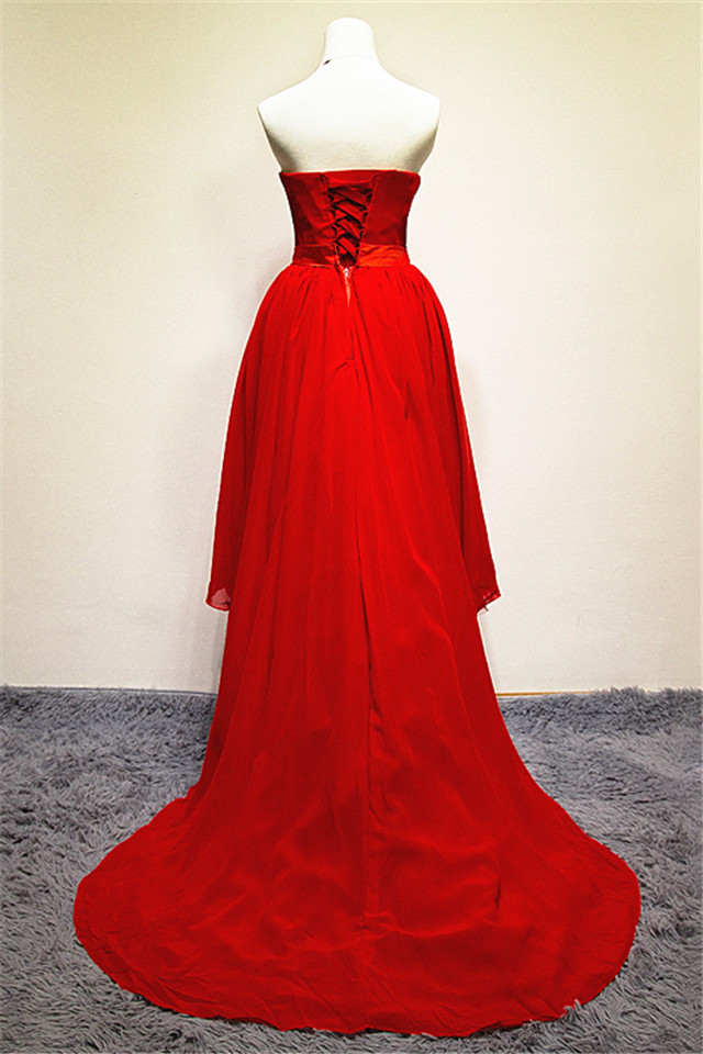 A-line Sweetheart Neck Sleeveless Hi-Lo 100D Chiffon Evening Dress With Ruffles 2