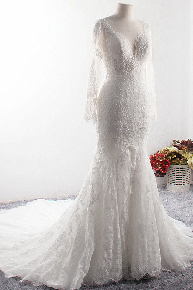A-line V-neck Sleeveless Floor-length Tulle Wedding Dress With Appliques 3