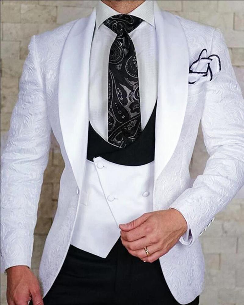 White Groom Pattern Wedding Tuxedo 2