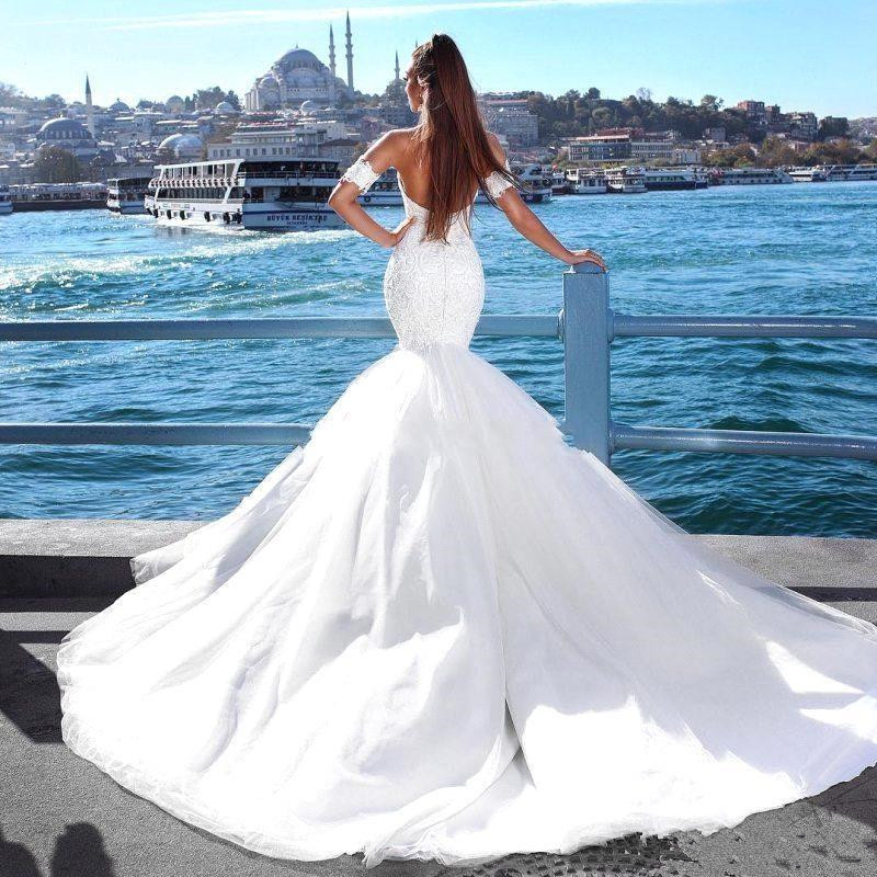 Mermaid Sweetheart Neck Sleeveless Bridal Gown With Sweep / Brush Train 3