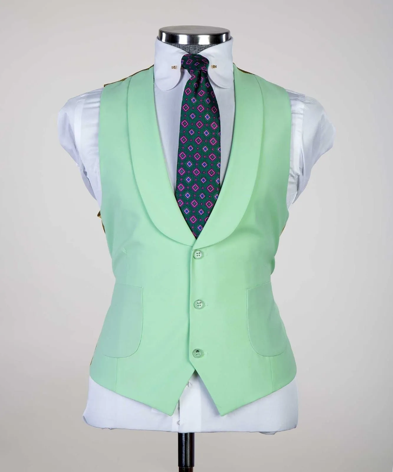 Mint Green Peaked Lapel Three Pieces Men Business Suit 3