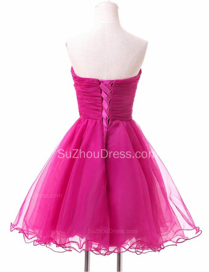 A-line Sweetheart Neck Sleeveless Mini Organza Homecoming Dress With Crystal 2