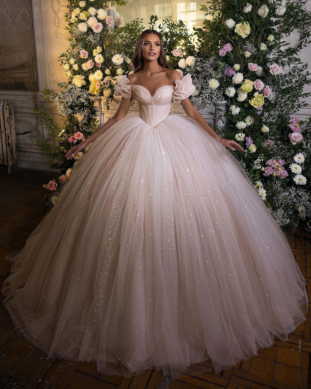 Ball Gown Off-the-shoulder Sleeveless Chapel Train Tulle Wedding Gown With Lace 5
