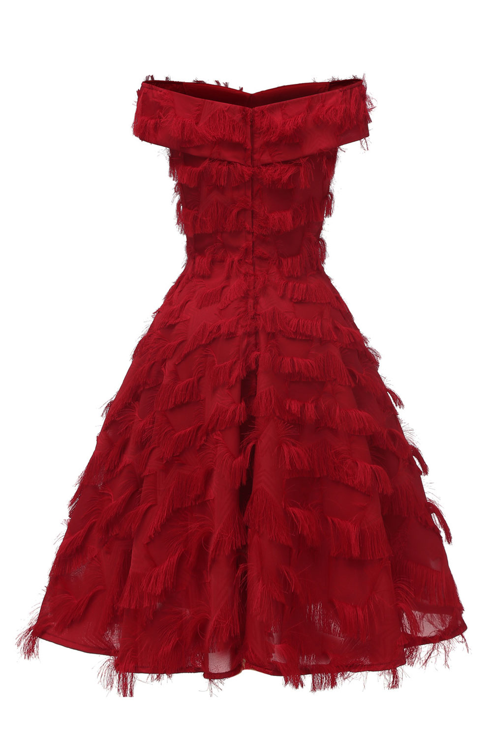 A-line Off-the-shoulder Cap Sleeves Knee-length Cocktail Party Dress With Feathers 12