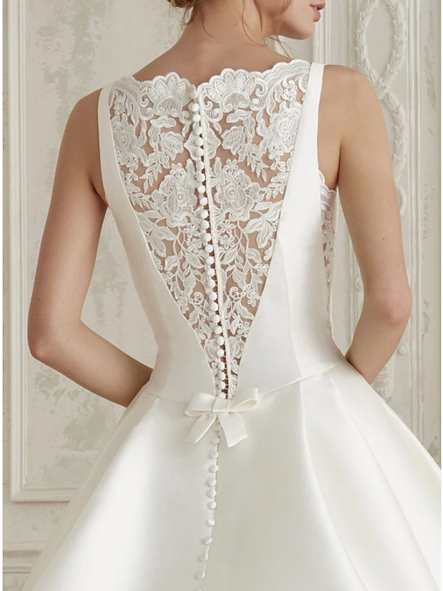 A-line Straps Bateau Neck Floor-length Lace Bridal Dress With Lace 3