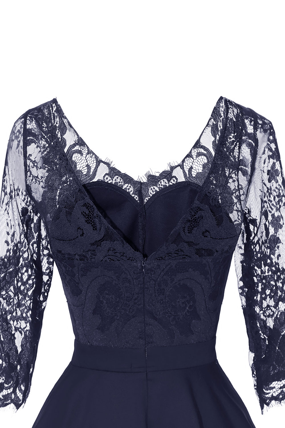 A-line V-neck Half-Sleeves Knee-length Lace Party Dress With Lace 12