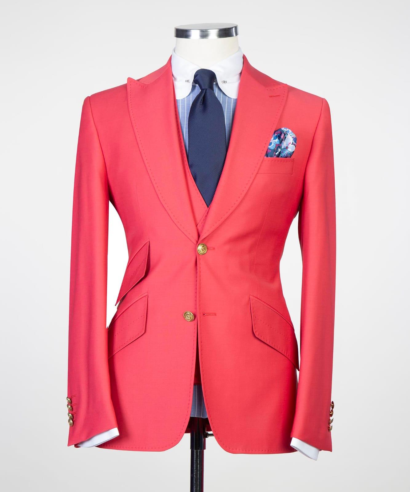 Red Three Pieces Prom Men Suit with Peaked Lapel 5