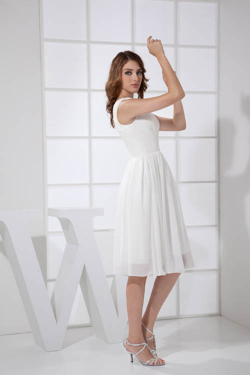 A-line V-neck Sleeveless Knee-length 30D Chiffon Bridesmaid Dress With Ruffles 4