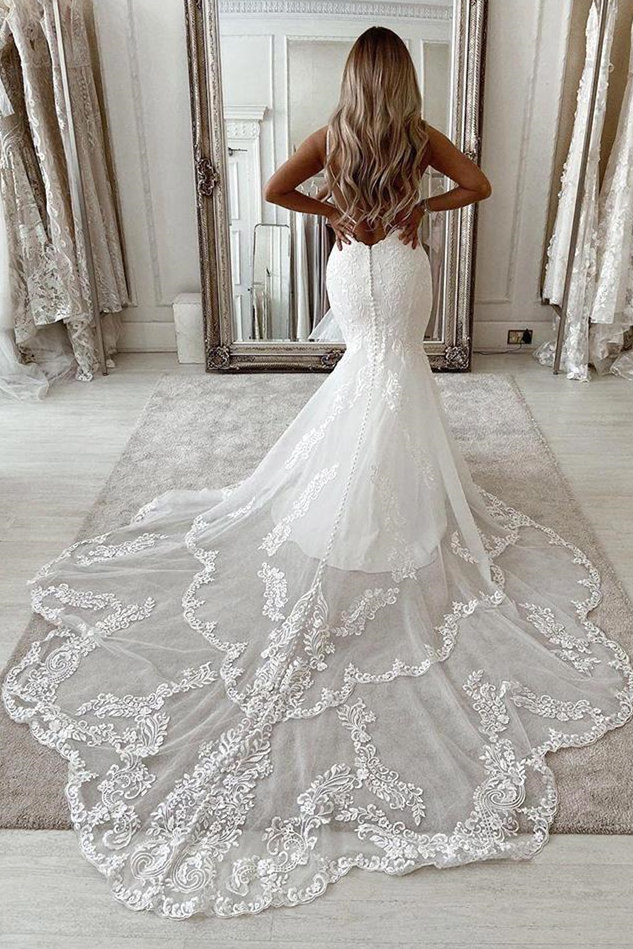 Column V-neck Sleeveless Chapel Train Chinlon Wedding Dress With Lace 2