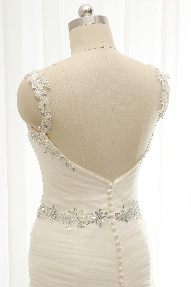 Mermaid Straps Sleeveless Floor-length Tulle Wedding Dress With Sequins 5