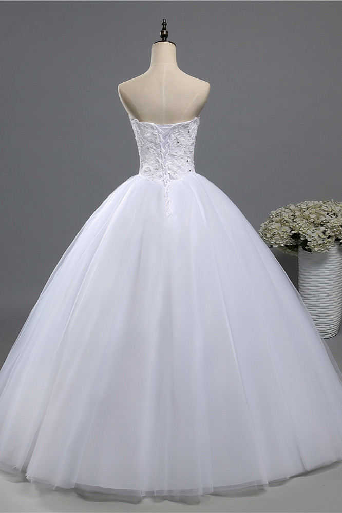 A-line Sweetheart Neck Floor-length Tulle Bridal Dress With Appliques 2