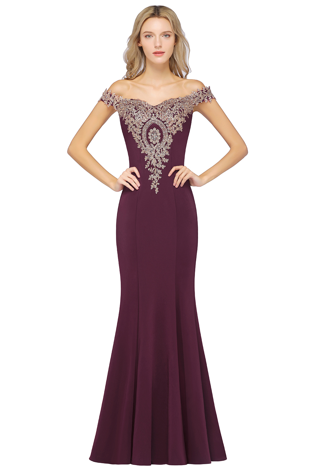 Mermaid Bateau Neck Cap Sleeves Sweep / Brush Train Bridesmaid Gown With Rhinestone 9
