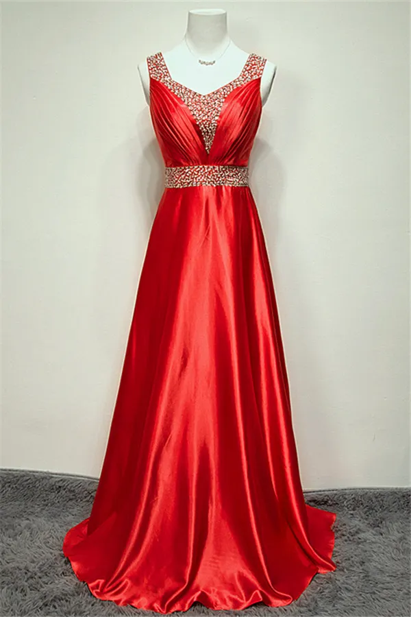A-line Sleeveless Floor-length Evening Dress With Crystal 1