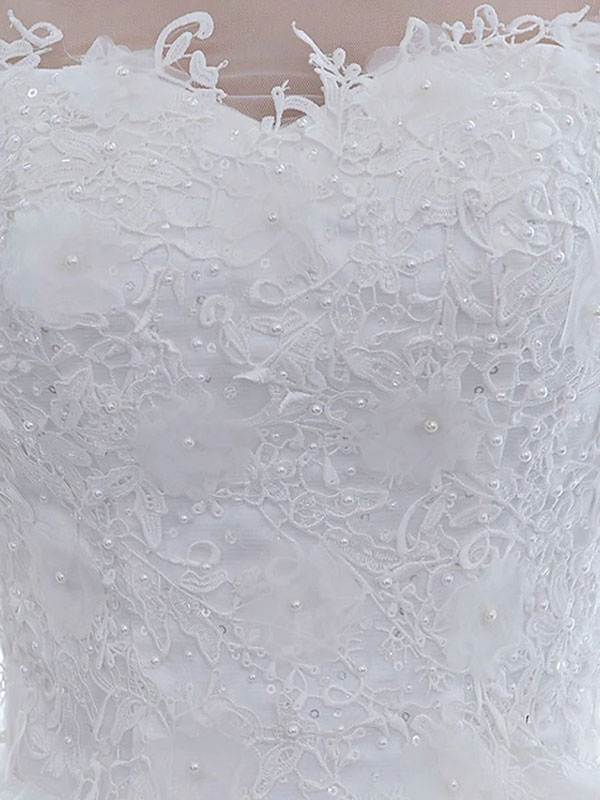 Ball Gown Short Sleeves Floor-length Lace Bridal Gown With Lace 6