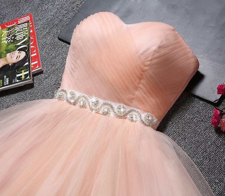 A-line Sweetheart Neck Sleeveless Mini Tulle Homecoming Dress With Crystal 4