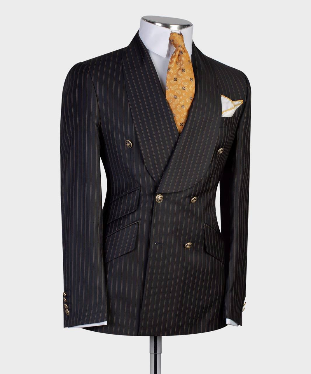 Black Stripe Double Breasted Shawl Lapel Business Men Suit 2